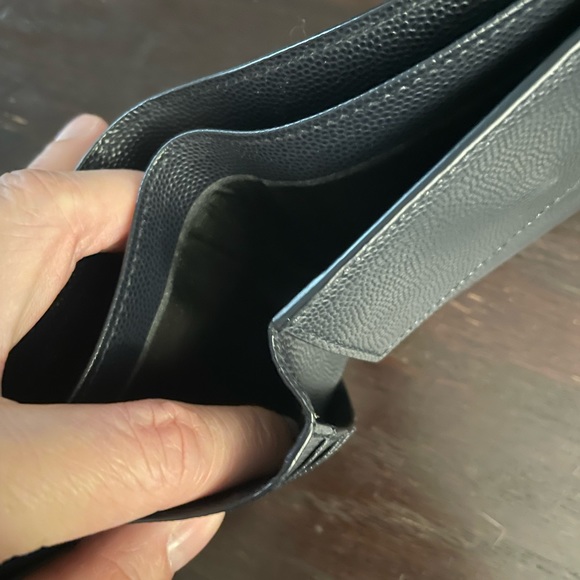 Navy YSL grained leather wallet with coin purse - Picture 4 of 4